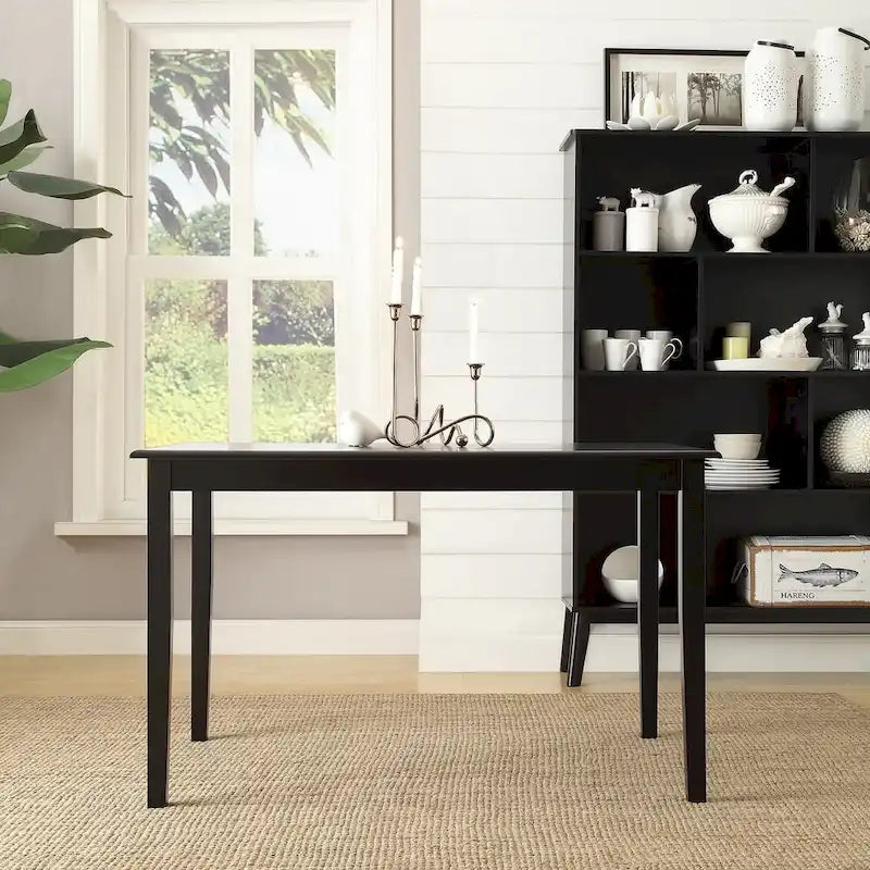 Black Rectangular Compact Dining Table Tapered Legs Rubberwood Veneer MDF Seats 4