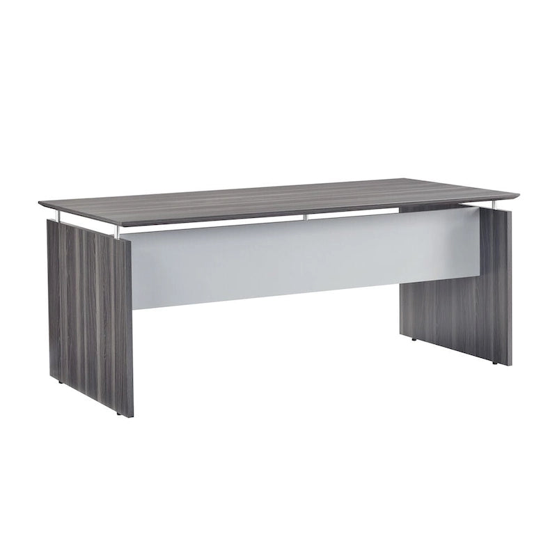 Grey Steel Laminate Executive Office Desk Floating Surface Beveled Edge 72W