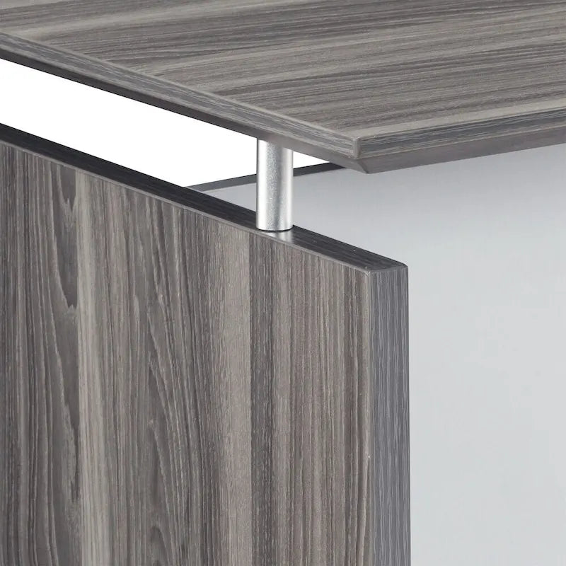 Grey Steel Laminate Executive Office Desk Floating Surface Beveled Edge 72W