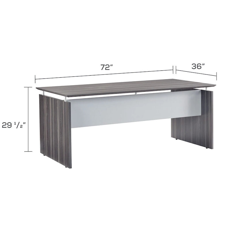 Grey Steel Laminate Executive Office Desk Floating Surface Beveled Edge 72W