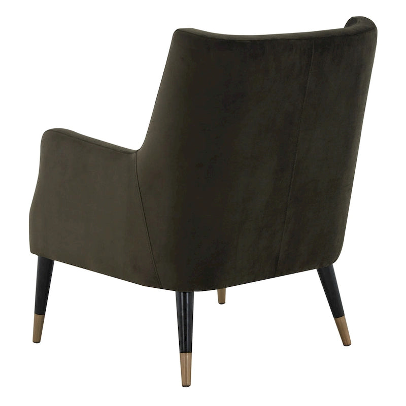 Shale Grey Retro Velvet Accent Armchair Antique Brass Leg Caps