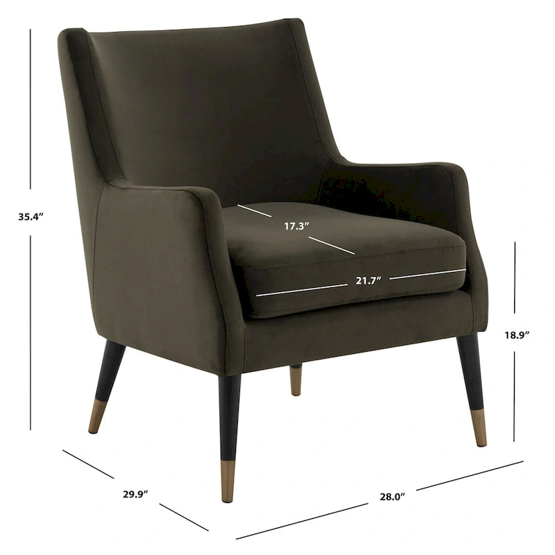 Shale Grey Retro Velvet Accent Armchair Antique Brass Leg Caps