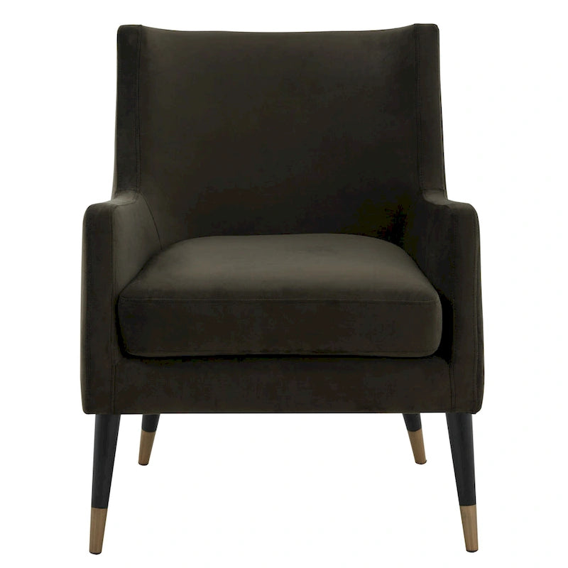 Shale Grey Retro Velvet Accent Armchair Antique Brass Leg Caps