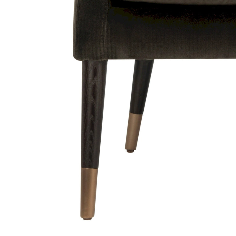 Poltrona decorativa in velluto grigio ardesia rétro, terminali delle gambe in ottone anticàto
