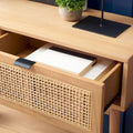 Konsolentisch mit Front aus natürlichem Rattan, 2 Schubladen, offenem Fach und angewinkelten Beinen, Mid-Century-Küstenstil