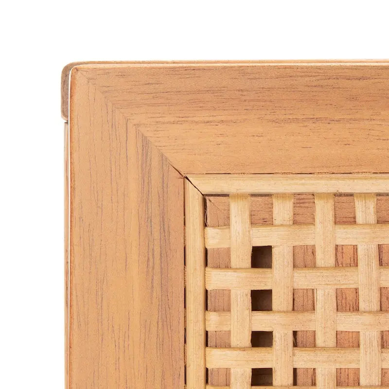 Konsolentisch mit Front aus natürlichem Rattan, 2 Schubladen, offenem Fach und angewinkelten Beinen, Mid-Century-Küstenstil