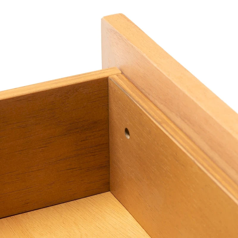 Konsolentisch mit Front aus natürlichem Rattan, 2 Schubladen, offenem Fach und angewinkelten Beinen, Mid-Century-Küstenstil
