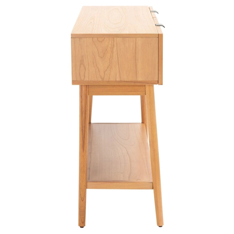 Konsolentisch mit Front aus natürlichem Rattan, 2 Schubladen, offenem Fach und angewinkelten Beinen, Mid-Century-Küstenstil