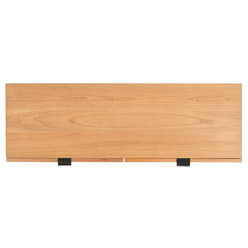 Konsolentisch mit Front aus natürlichem Rattan, 2 Schubladen, offenem Fach und angewinkelten Beinen, Mid-Century-Küstenstil