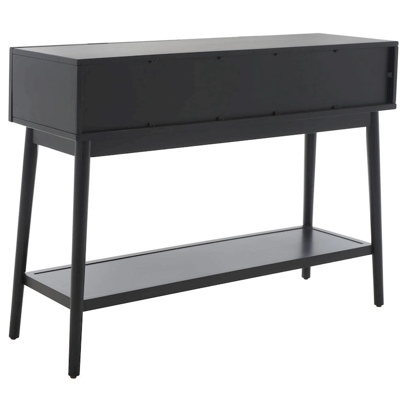 Konsolentisch mit Front aus natürlichem Rattan, 2 Schubladen, offenem Fach und angewinkelten Beinen, Mid-Century-Küstenstil