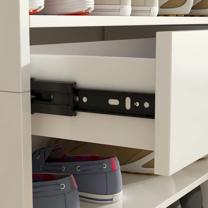 White Tall Multi-Layer Shoe Rack Organizer with Drawer Entryway