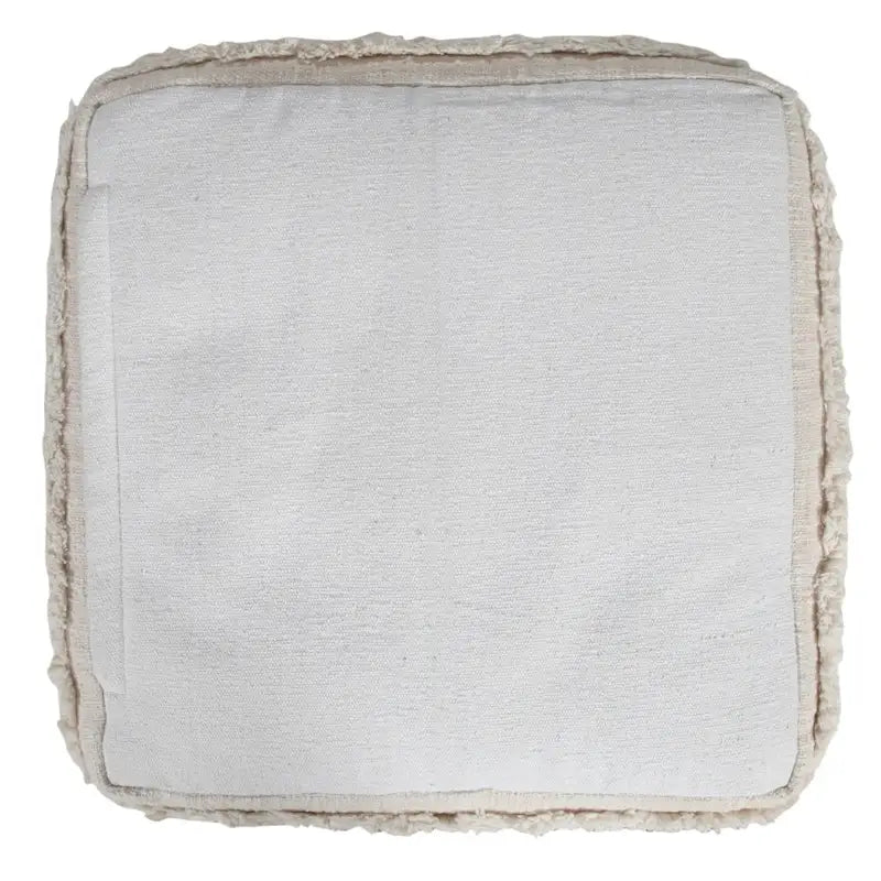 Würfelpouf und Hocker in Creme aus Baumwolle mit Knopfheftung, Fransen und Streifen im Boho-Stil, als Fußablage