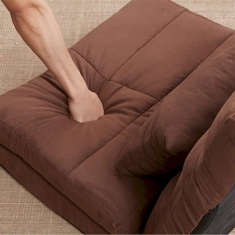 Brown Triple-Fold Floor Sofa Bed 14-Position Adjustable Backrest Quilted Polyester Includes Pillow