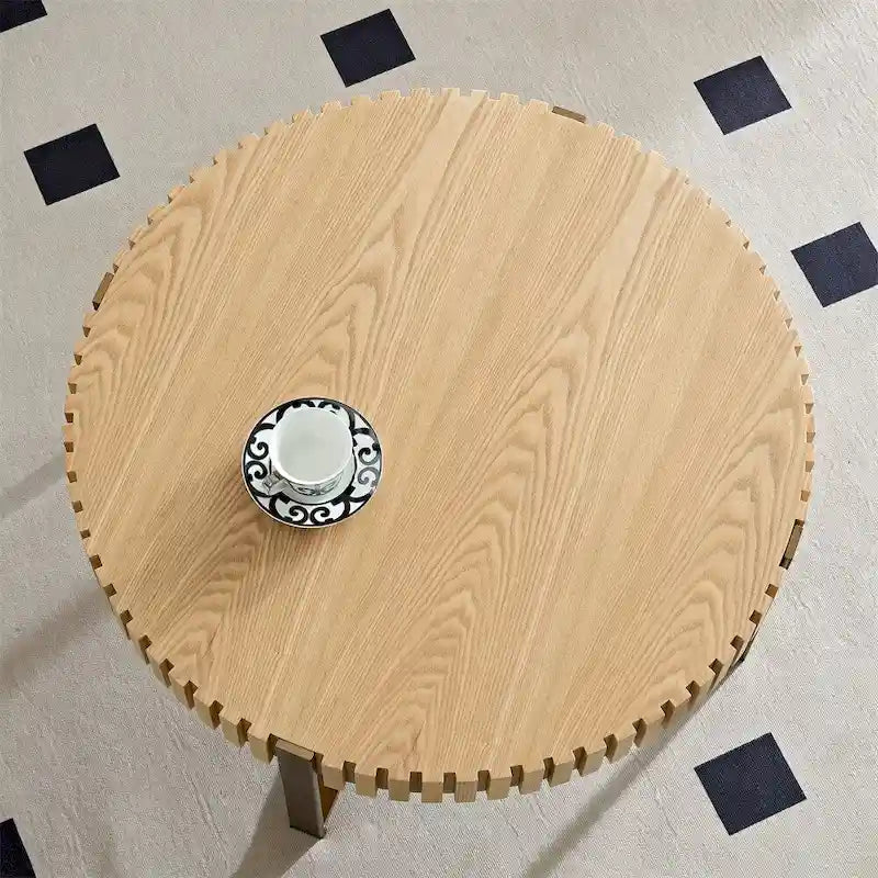 Black Round Coffee Table Fluted Apron Gold X-Frame Metal Legs MDF Top