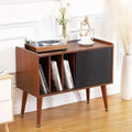 Brown Vinyl Record Player Stand Storage Cabinet with Charging Station