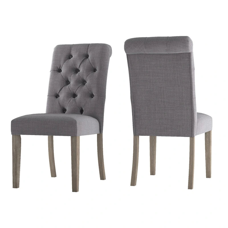 Linen Button Tufted High Back Parsons Dining Chair Rubberwood Legs
