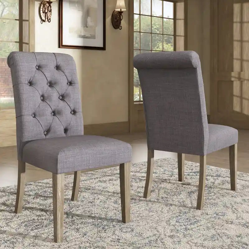 Linen Button Tufted High Back Parsons Dining Chair Rubberwood Legs