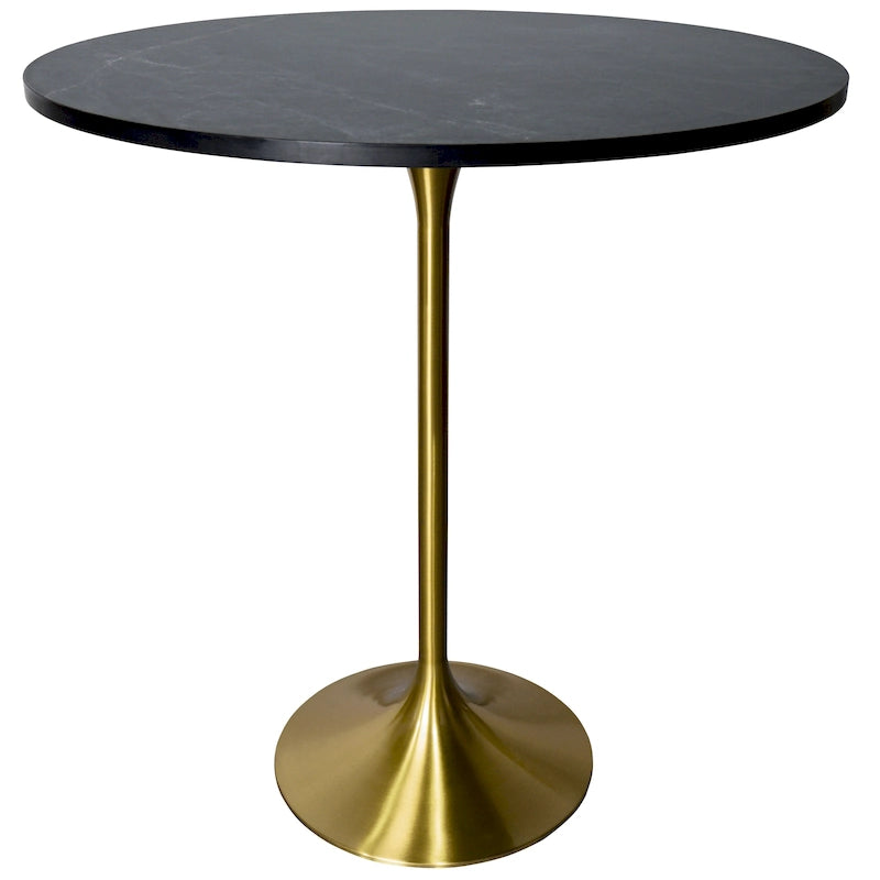 Black Marble MDF Round Bar Dining Table Brushed Gold Tulip Pedestal
