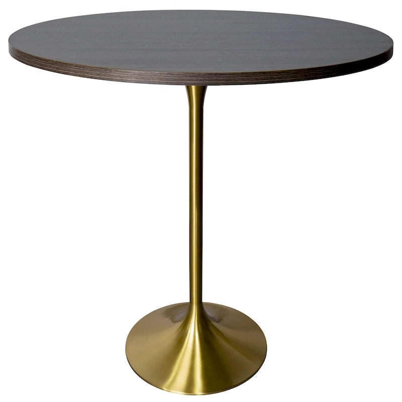 Black Marble MDF Round Bar Dining Table Brushed Gold Tulip Pedestal