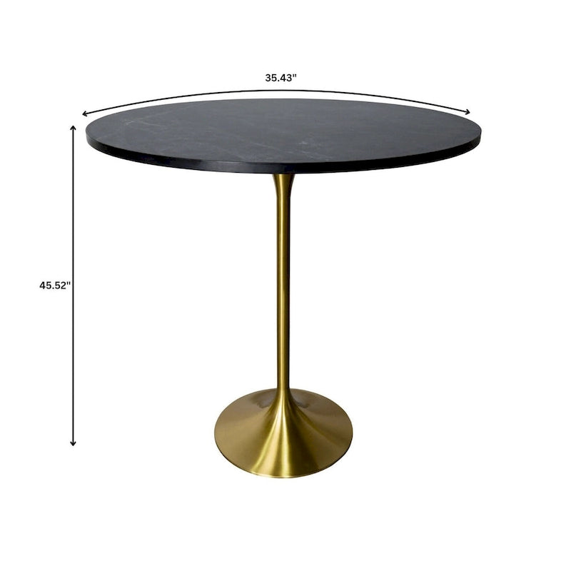 Black Marble MDF Round Bar Dining Table Brushed Gold Tulip Pedestal