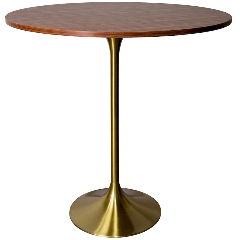 Black Marble MDF Round Bar Dining Table Brushed Gold Tulip Pedestal