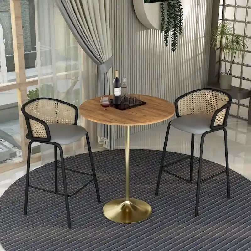Black Marble MDF Round Bar Dining Table Brushed Gold Tulip Pedestal
