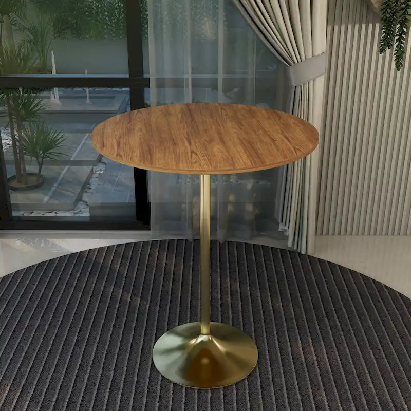 Black Marble MDF Round Bar Dining Table Brushed Gold Tulip Pedestal