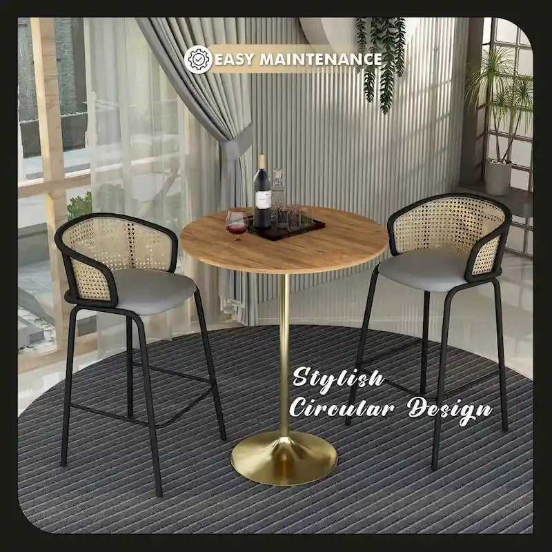 Black Marble MDF Round Bar Dining Table Brushed Gold Tulip Pedestal