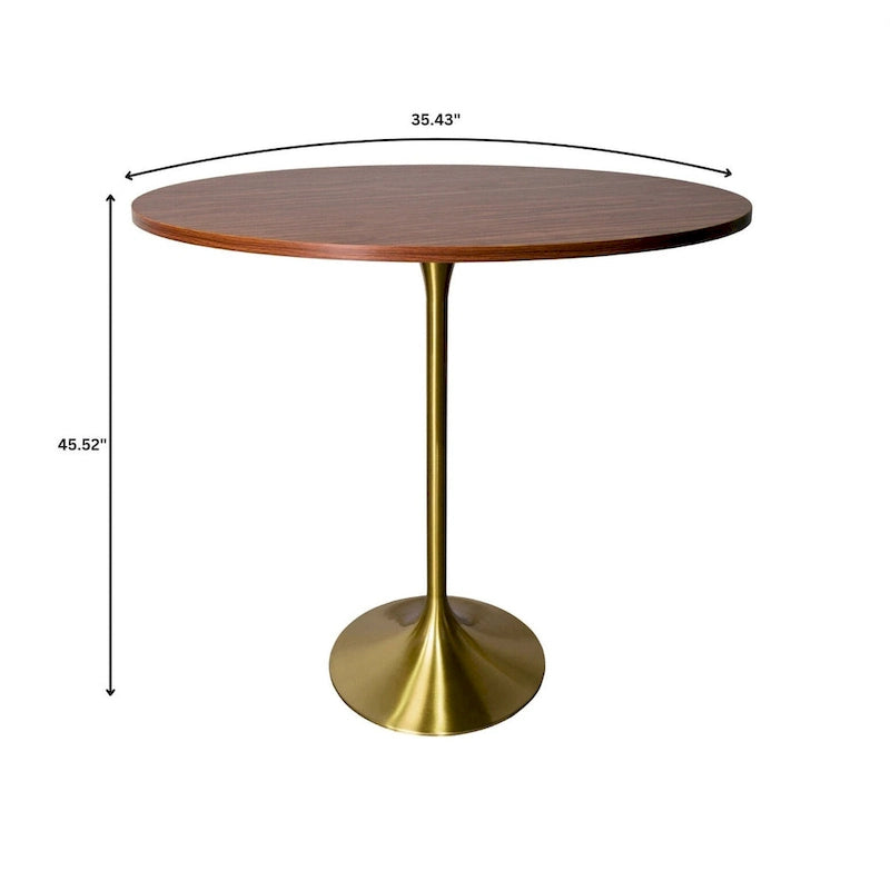 Black Marble MDF Round Bar Dining Table Brushed Gold Tulip Pedestal