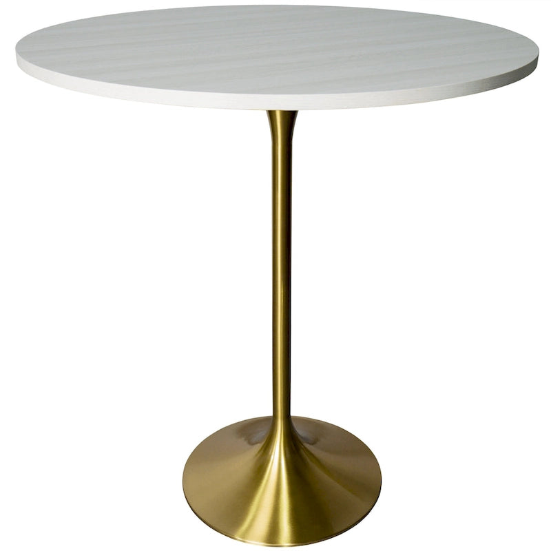 Black Marble MDF Round Bar Dining Table Brushed Gold Tulip Pedestal