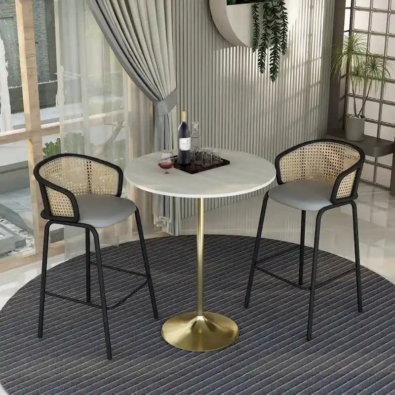 Black Marble MDF Round Bar Dining Table Brushed Gold Tulip Pedestal