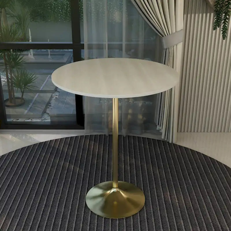Black Marble MDF Round Bar Dining Table Brushed Gold Tulip Pedestal