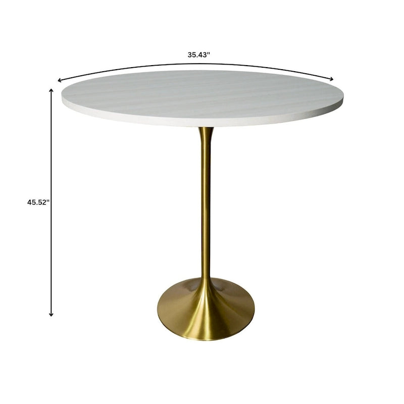 Black Marble MDF Round Bar Dining Table Brushed Gold Tulip Pedestal