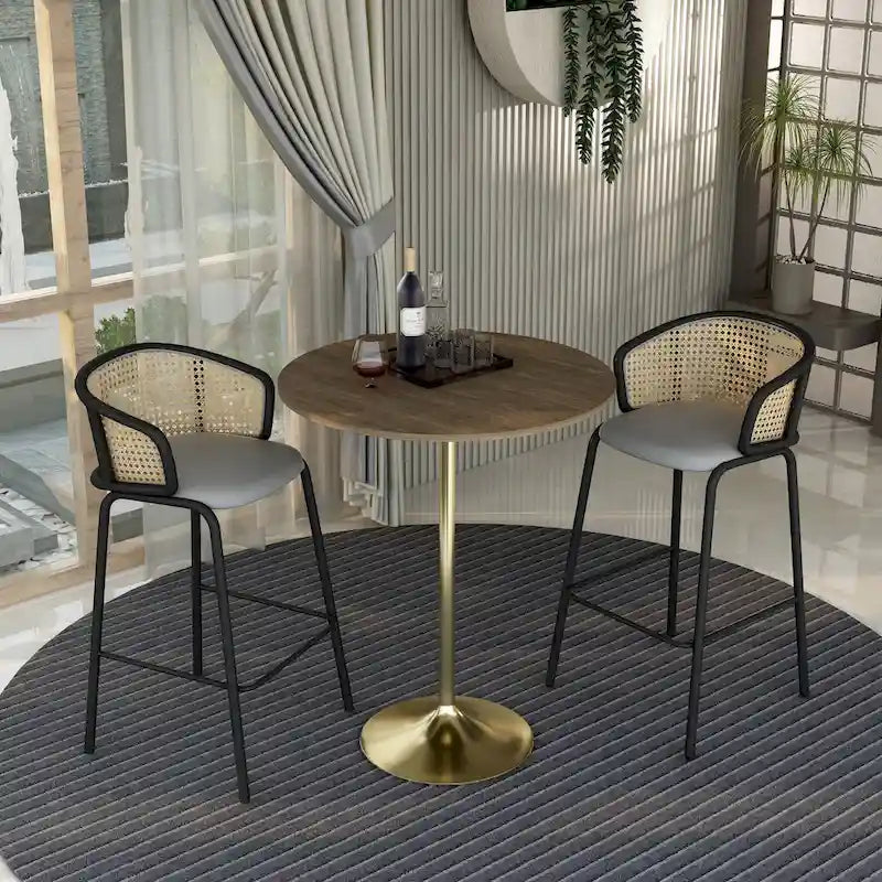 Black Marble MDF Round Bar Dining Table Brushed Gold Tulip Pedestal