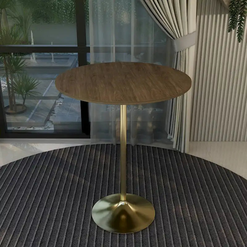Black Marble MDF Round Bar Dining Table Brushed Gold Tulip Pedestal