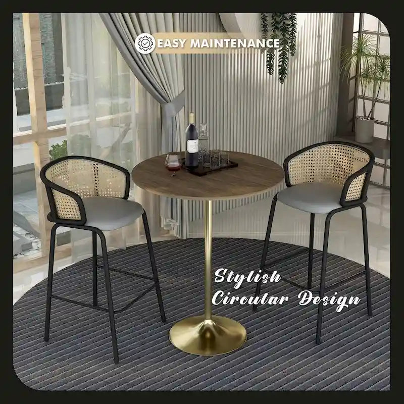 Black Marble MDF Round Bar Dining Table Brushed Gold Tulip Pedestal