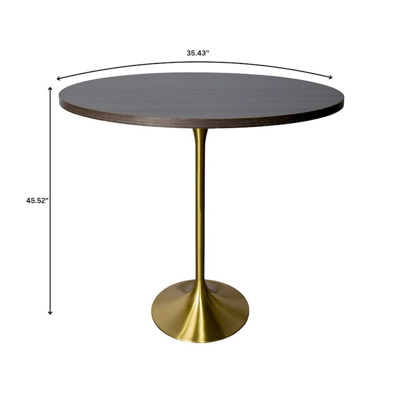 Black Marble MDF Round Bar Dining Table Brushed Gold Tulip Pedestal