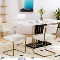 Beige Corduroy Dining Chairs Set of 2 Gold Cantilever C-Frame No Armrest High Density Foam