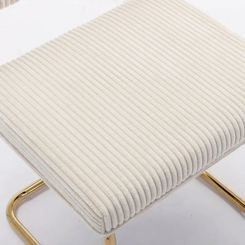 Beige Corduroy Dining Chairs Set of 2 Gold Cantilever C-Frame No Armrest High Density Foam