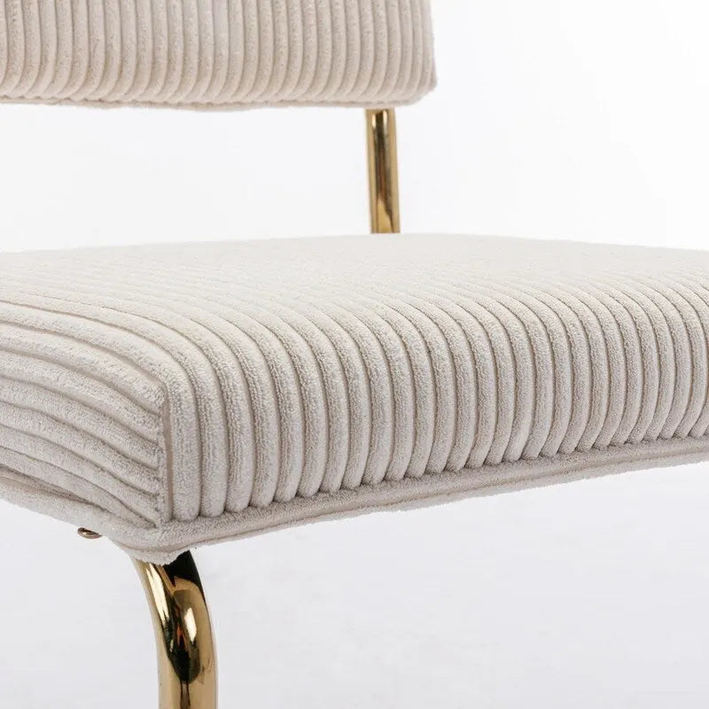Beige Corduroy Dining Chairs Set of 2 Gold Cantilever C-Frame No Armrest High Density Foam
