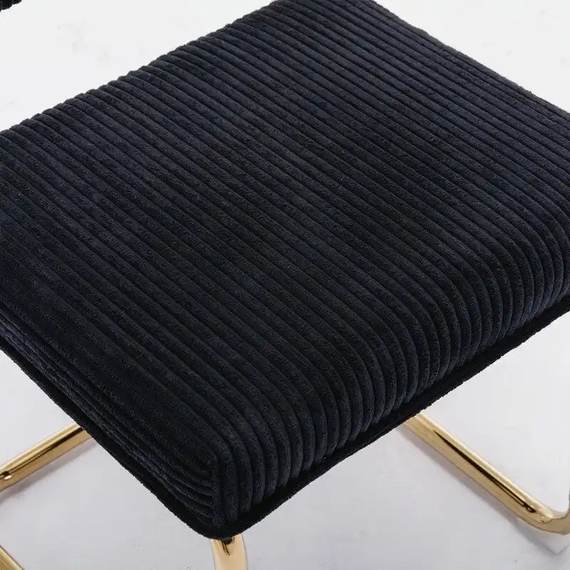 Beige Corduroy Dining Chairs Set of 2 Gold Cantilever C-Frame No Armrest High Density Foam
