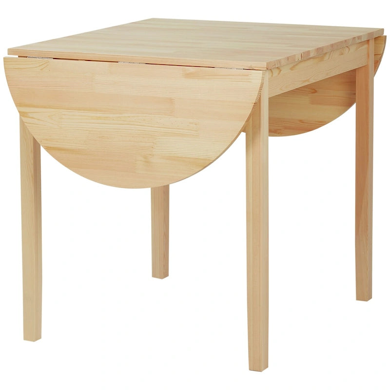 Natural Pine Drop Leaf Dining Table Round Arc Leaves Solid Wood Small Space Foldable