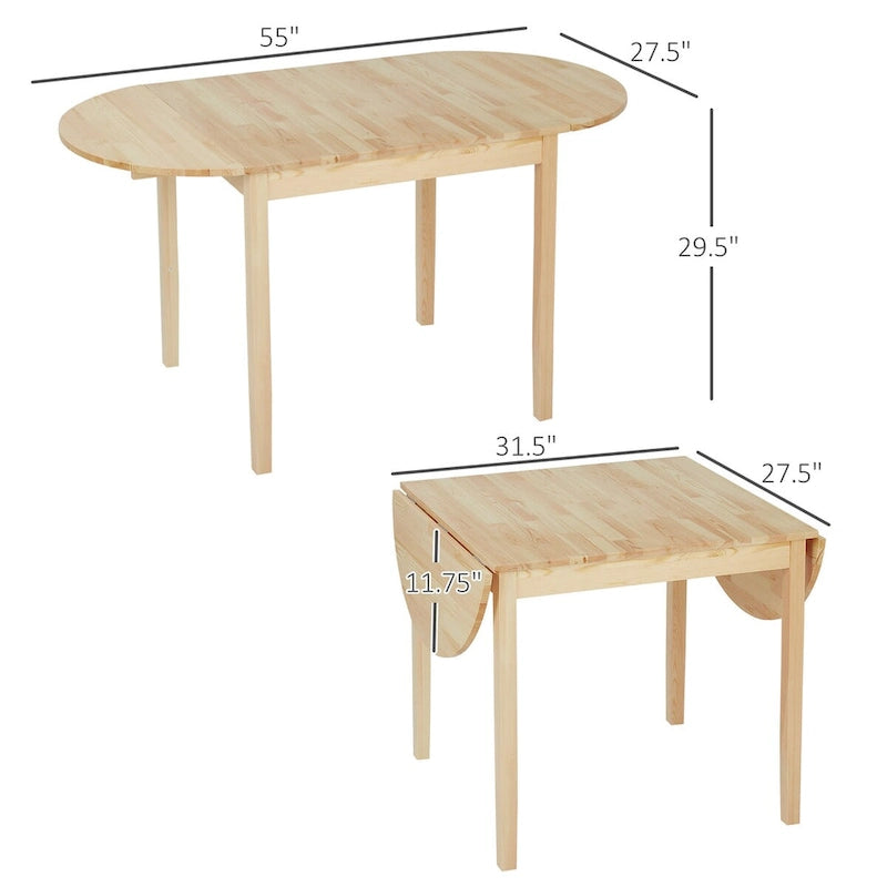 Esstisch aus natürlichem Kiefernholz mit Klappplatten, runde, bogenförmige Platten, Massivholz, für kleine Räume, klappbar