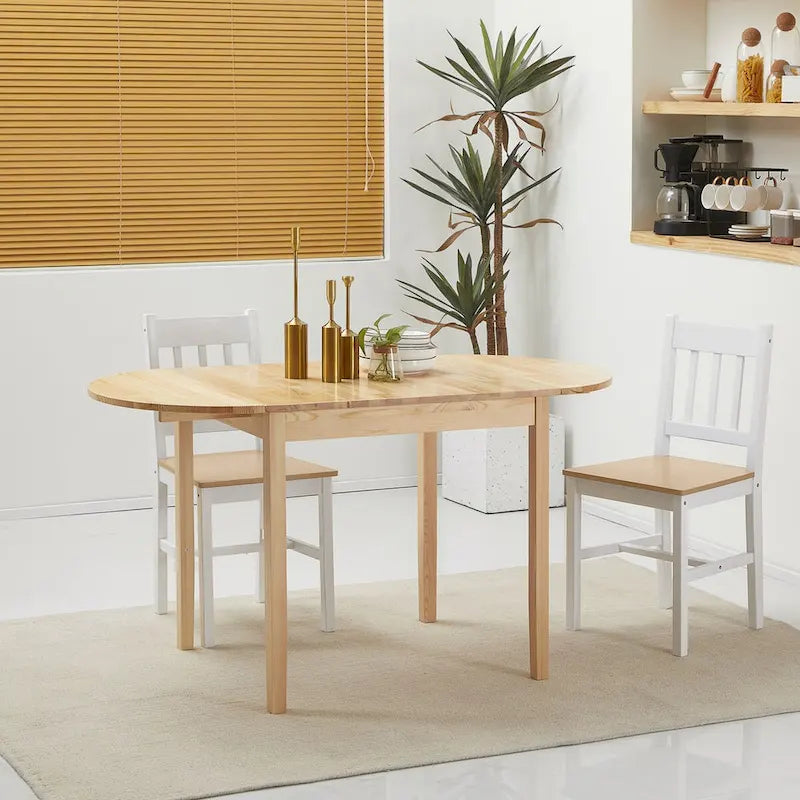Natural Pine Drop Leaf Dining Table Round Arc Leaves Solid Wood Small Space Foldable