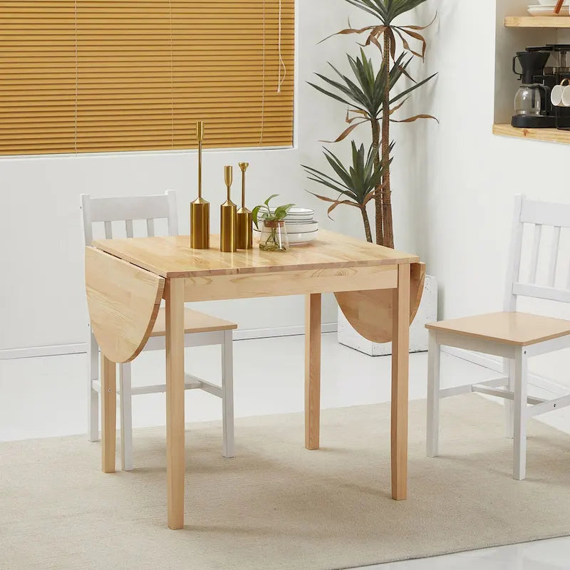 Natural Pine Drop Leaf Dining Table Round Arc Leaves Solid Wood Small Space Foldable