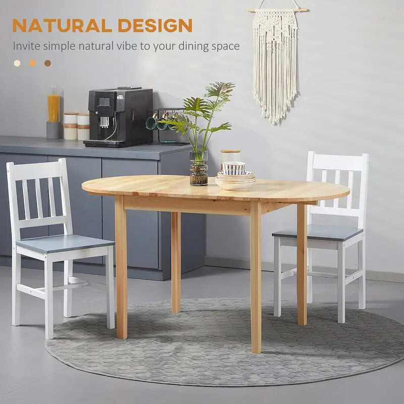 Natural Pine Drop Leaf Dining Table Round Arc Leaves Solid Wood Small Space Foldable