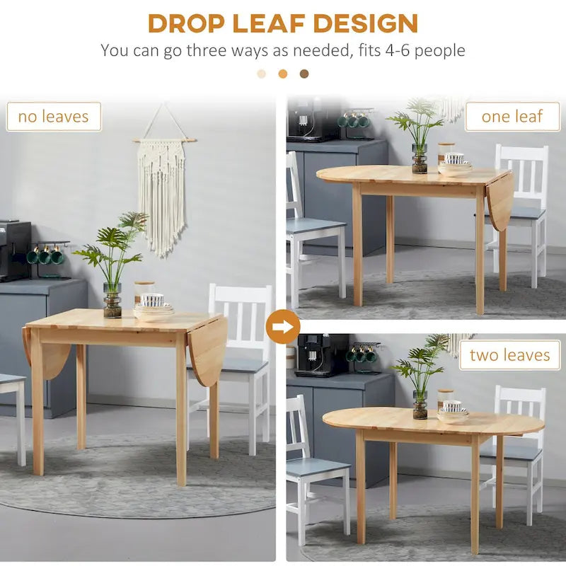 Esstisch aus natürlichem Kiefernholz mit Klappplatten, runde, bogenförmige Platten, Massivholz, für kleine Räume, klappbar