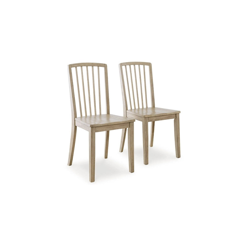 Set di 2 sedie da pranzo in legno massello marrone chiaro, schienale a doghe, seduta sagomata