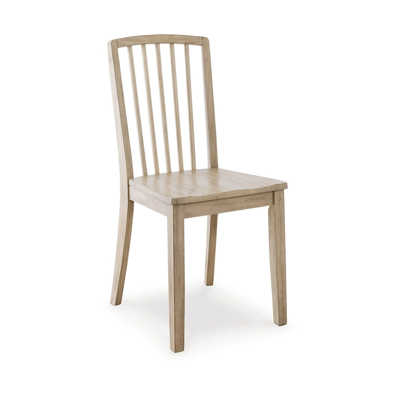 Light Brown Hardwood Slat Back Dining Chair Set of 2 Contoured Seat