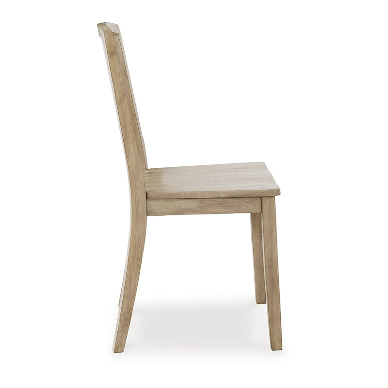 Light Brown Hardwood Slat Back Dining Chair Set of 2 Contoured Seat